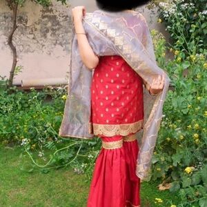 Elegant Red Skirt with Gold Accents